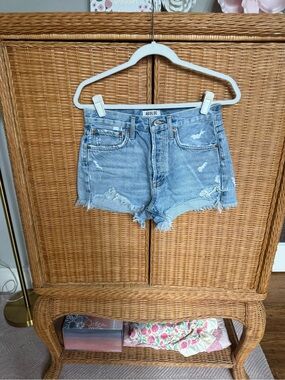 Agolde Parker Washed Light Blue Distressed Denim Cutoff Shorts